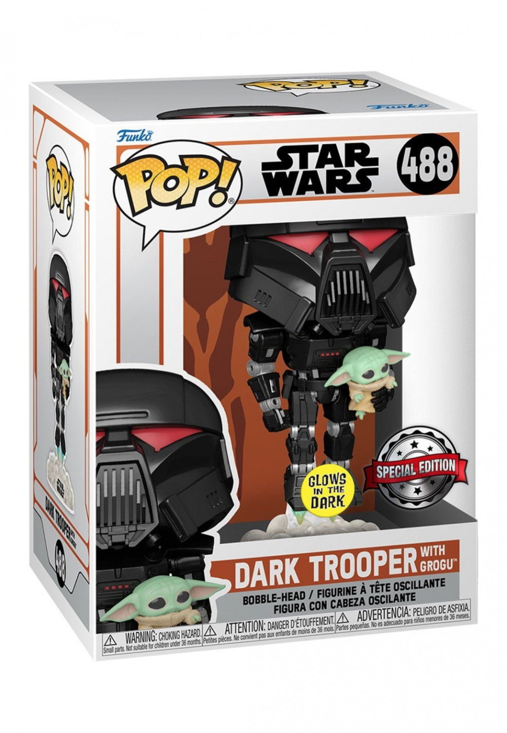 Funko Pop! Star Wars 488 - The Mandalorian - Dark Trooper with Grogu (2021) (GITD) Special Edition